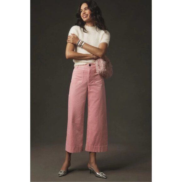 Anthropologie Maeve The Colette Cropped Wide Leg Corduroy Pants in Pink - Picture 2 of 10